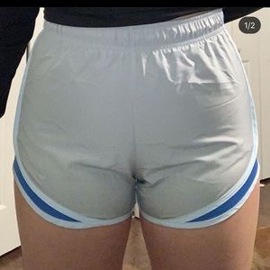 grey and blue nike shorts